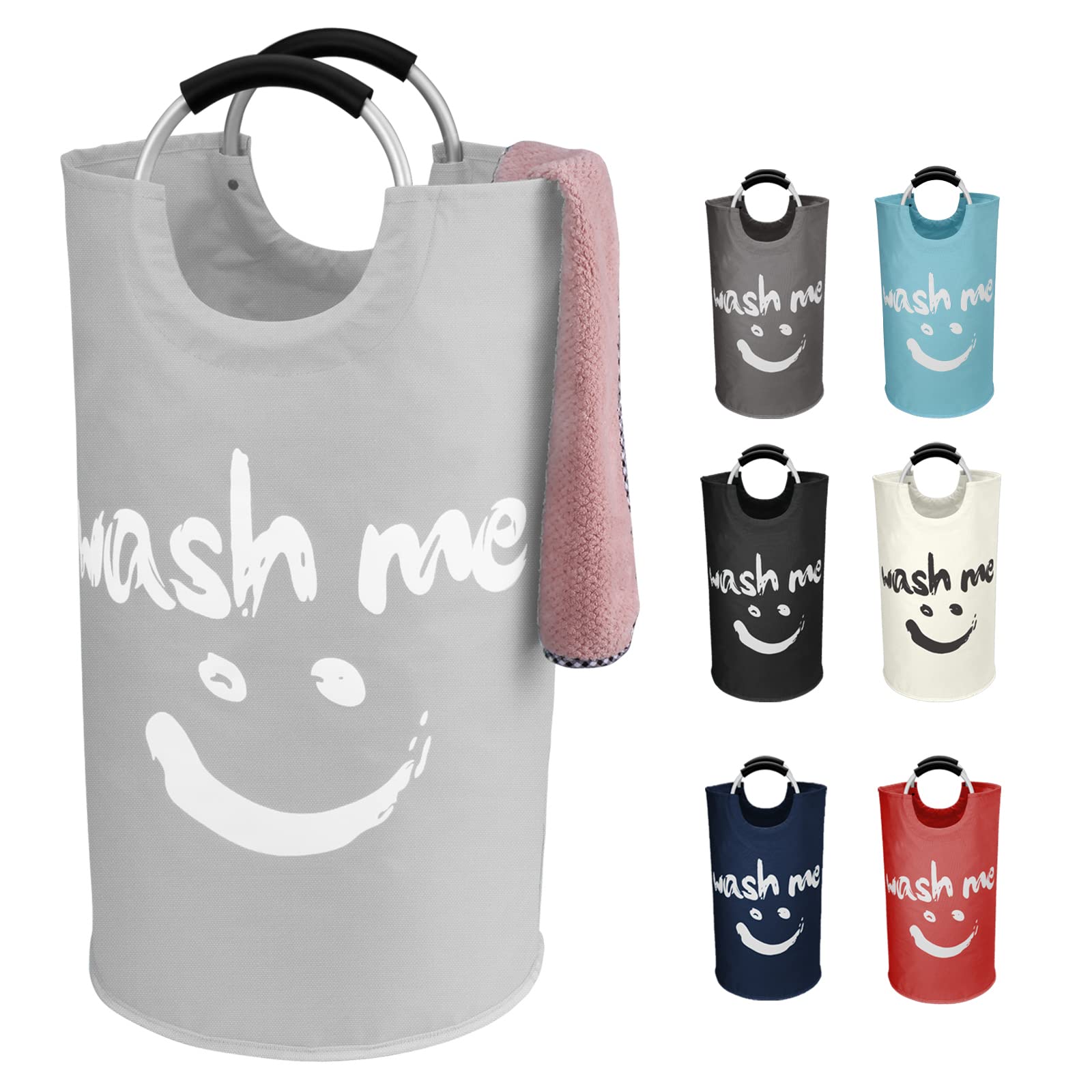 IHOMAGIC 95L Laundry Basket 600D Oxford Fabric Storage Basket Foldable Laundry Hamper with Soft Carrying Handle Freestandinng Washing Clothes Bag for Home Bedroom Organizer 15x28.3 in (Light Grey)