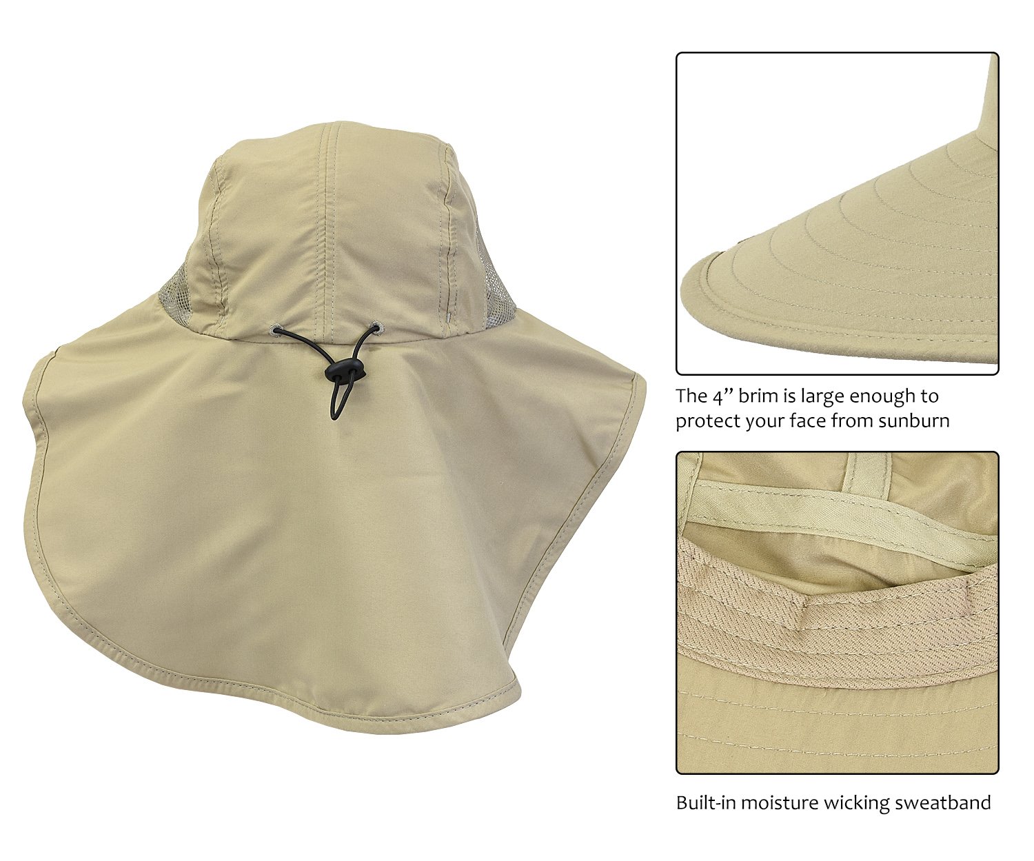 Terra Unisex Sun Hat With Neck Flap/Wide Brim/Adjustable Strap Fishing Camping Cap