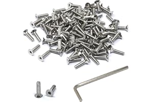 iexcell 100 Pcs M3 x 12mm Thread Pitch 0.5 mm Stainless Steel 304 Hex Socket Flat Head Cap Screws Bolts Kit