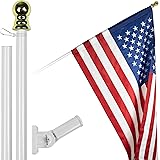 G128 - 5 Feet Tangle Free Spinning Aluminum Flagpole (White) American Flag Pole Sleeve Embroidered 2.5x4 ft American Flag Pol