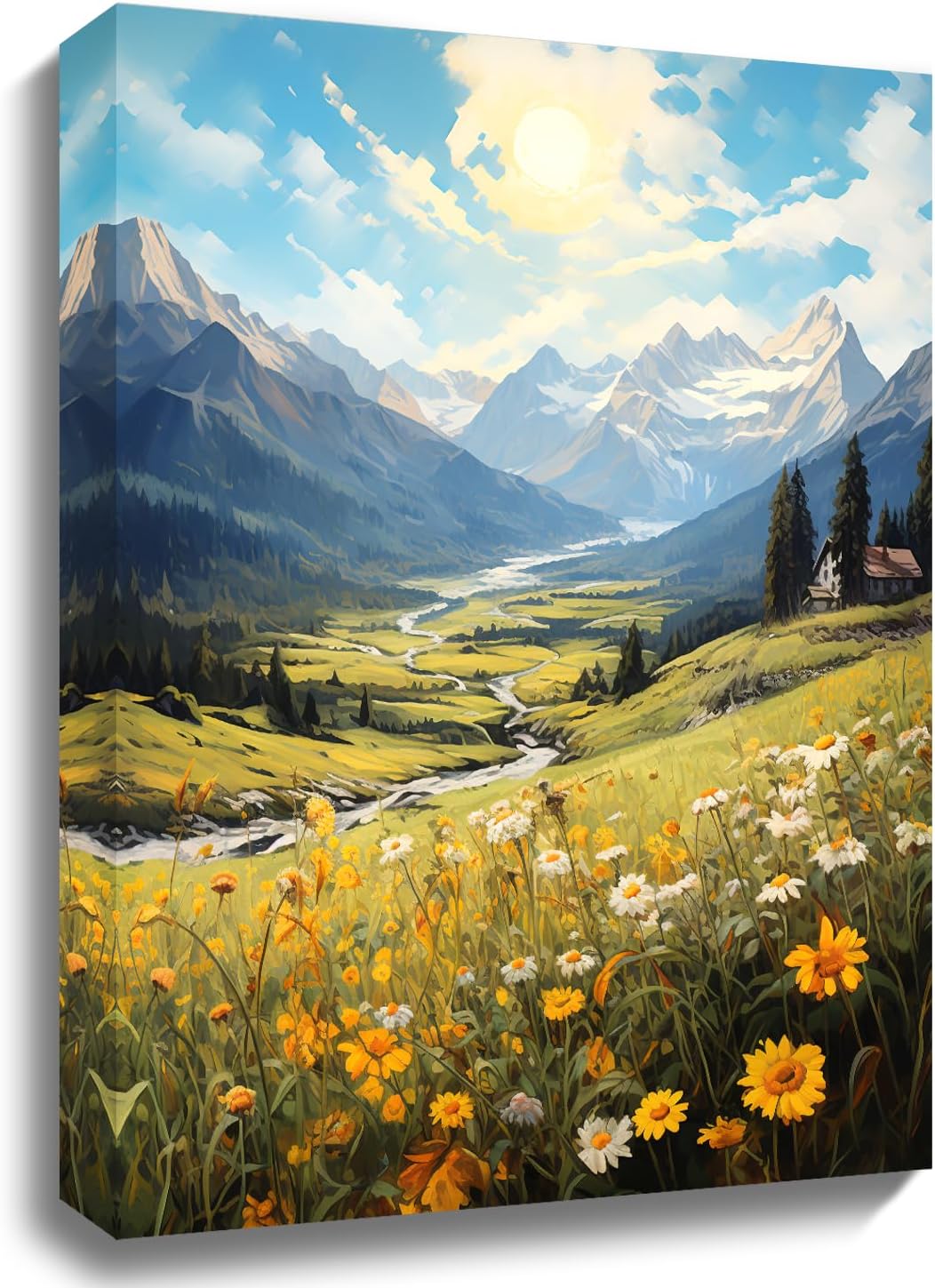 Paintings - The Alps under the Sun Will not damage the wall Art block painting,landscape wall art, wall decoration painting, mountain wall art, landscape decoration painting, alpine snow mountain grassland bedroom decoration, living room decoration, bathroom decoration, night scenery(sunshine)…