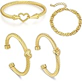 Narati Twisted Cable Bracelets for Women 4pcs Stainless Steel Bangles Cuff Bangle Bracelets Gold Link Chain Bracelet