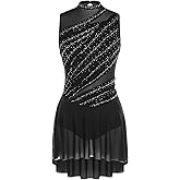 Winnrchan Lyrical Dance Costume for Women Rhinestone Figure Skating Dresses Sleeveless Ballet Dancewear