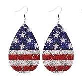ROSTIVO American Flag Earrings for Women 4th of July Patriotic Earrings Cute Teardrop Leather Dangle Earrings for Holiday