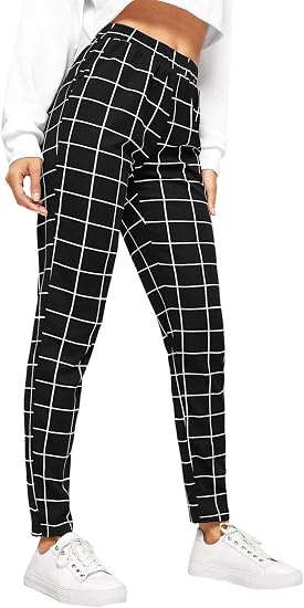 Legging negro a cuadros elástico para mujer