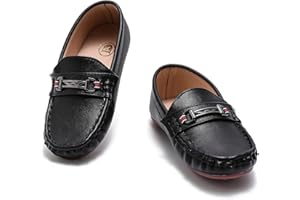 WUIWUIYU Boys Girls Soft Leather Loafer Casual Moccasin Flats Dress Shoes Penny Loafers School Dress Shoes