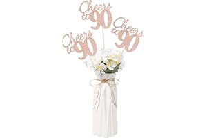 Gexolenu Cheers to 90, 10 Pack Double-Sided Rose Gold Glitter 90th Birthday Centerpieces for Tables, Number 90 Birthday Table Toppers Party Centerpiece Sticks Party Supplies