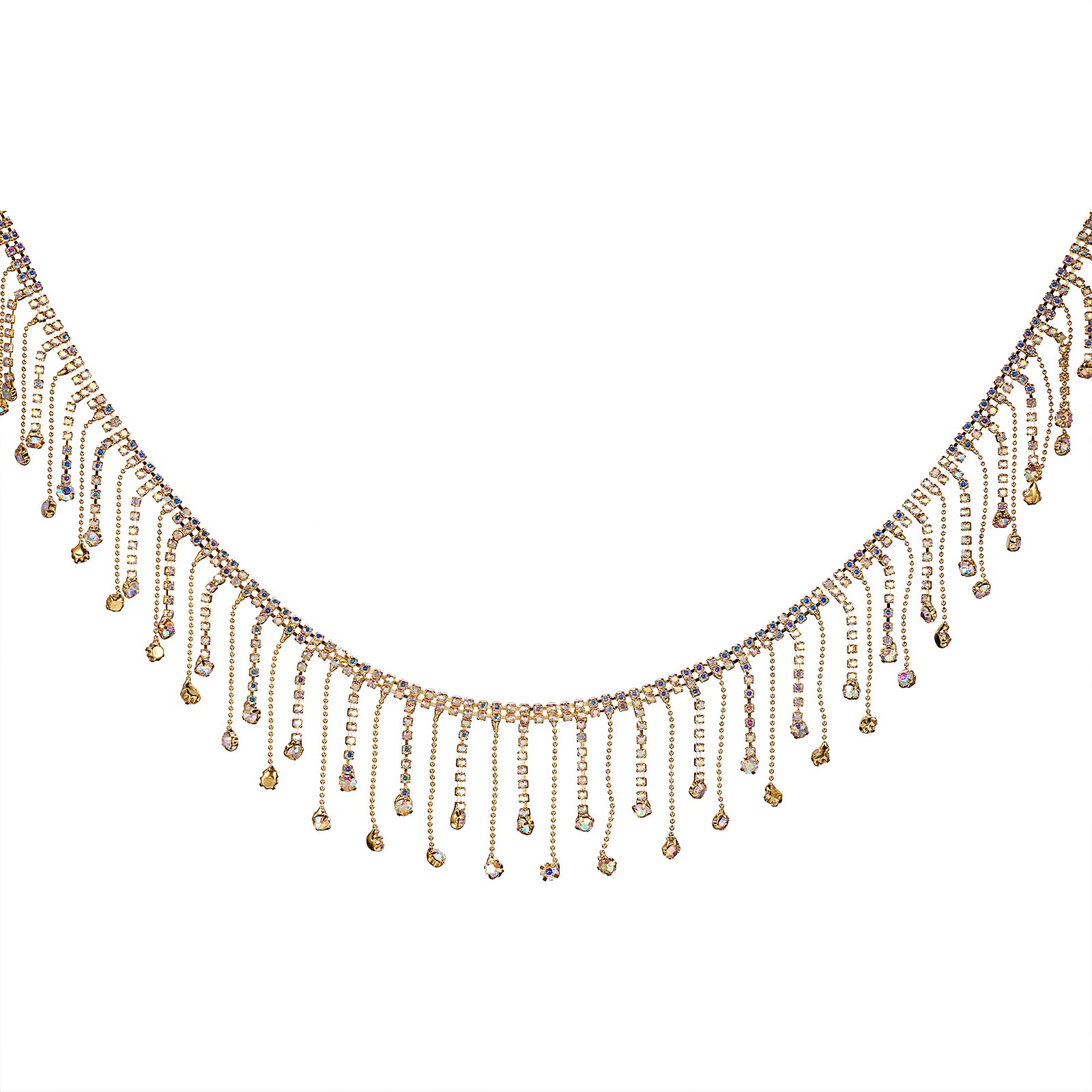 WEWAYSMILE 1 Yard Rhinestone Ribbon Tassel Chain, Diamond Crystal Long Tassel Trim, Rhinestone Fringe Trim, for Sewing Crafts Clothing Accessories Jewelry DIY Decoration (Gold)