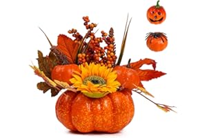 HEY FOLY 9" Artificial Pumpkin Centerpiece, 2-in-1 Fall Table Decor with Replaceable Mini Fake Pumpkins for Halloween and Thanksgiving