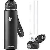 Enerbone 32 oz Insulated Water Bottle, Stainless Steel Bottle with Carrying Strap, Double-Wall Vacuum Insulation Design, Leakproof Sports Bottle with Straw, Keep Drinks Cold or Hot for Hours