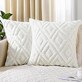 Pallene Spring Cream White Throw Pillow Covers 20x20 Set of 2, Soft Plush Faux Fur Decorative Couch Pillow Covers for Sofa Bed Living Room Pillow Cases with 3D Diamond Pattern