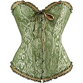 Moonight Corsets for Women Renaissance Floral Lace up Boned Overbust Corset Bustier Shapewear