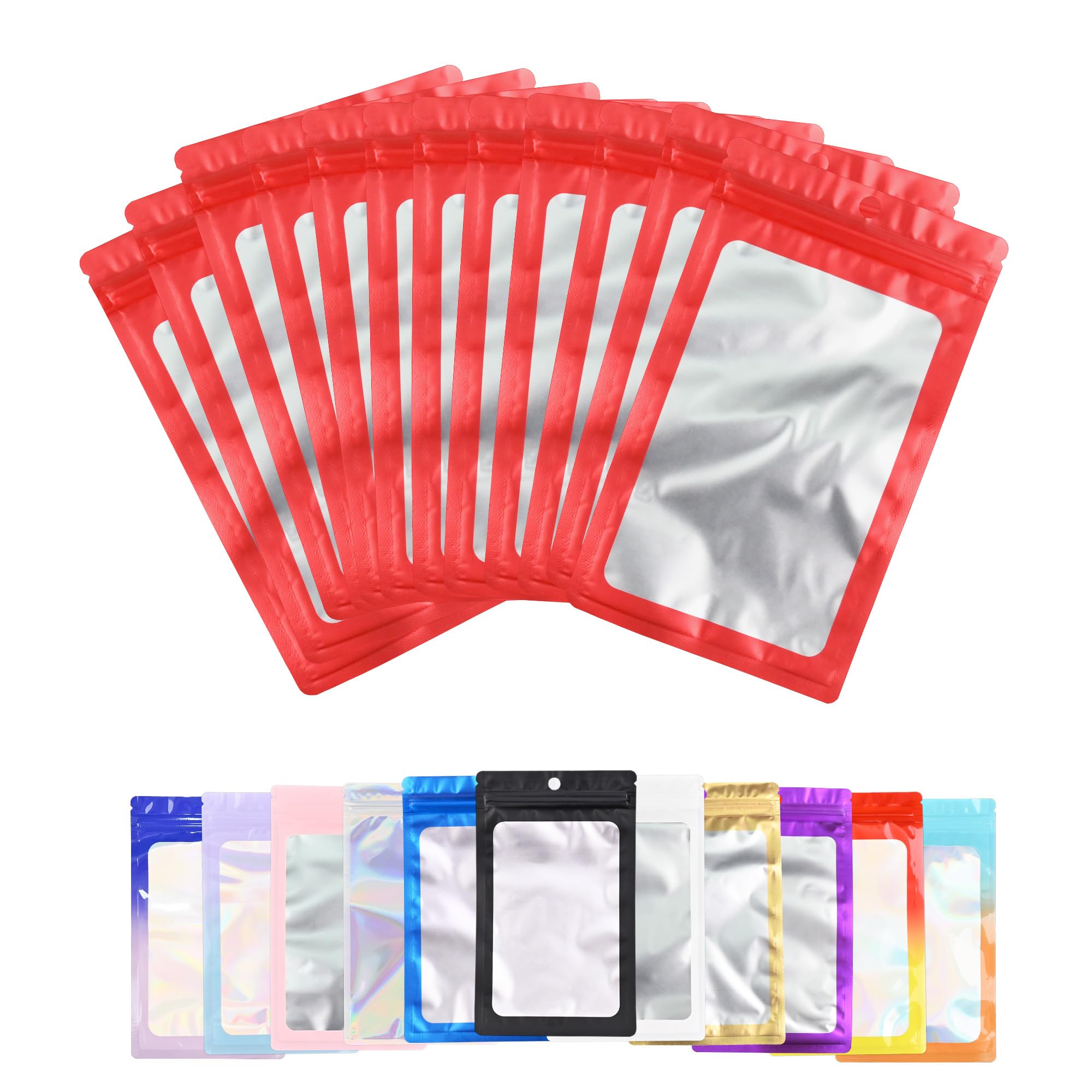 Photo 1 of 100 Pack Resealable Plastic Bags for Food Storage, Zipper Bags with Clear Front Window, Packaging Pouch for Small Business (Red, 3.5x6.3 inch)