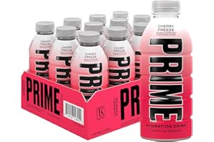 PRIME Hydration CHERRY FREEZE, Sports Drinks, Electrolyte Enhanced for Replenishing Fluids, 250mg BCAAs, B Vitamins, Antioxidants, Low Sugar, 16.9 Fl Oz, 12 Pack