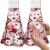 CUTHOLLOW Valentine's Day Gnomes Hanging Kitchen Towels with Loop, Set of 2 - Soft & Super Absorbent Microfiber Decorative Hanging Dish & Hand Towel, Tea, Coffee Towel for Kitchen Bathroom Oven Handle