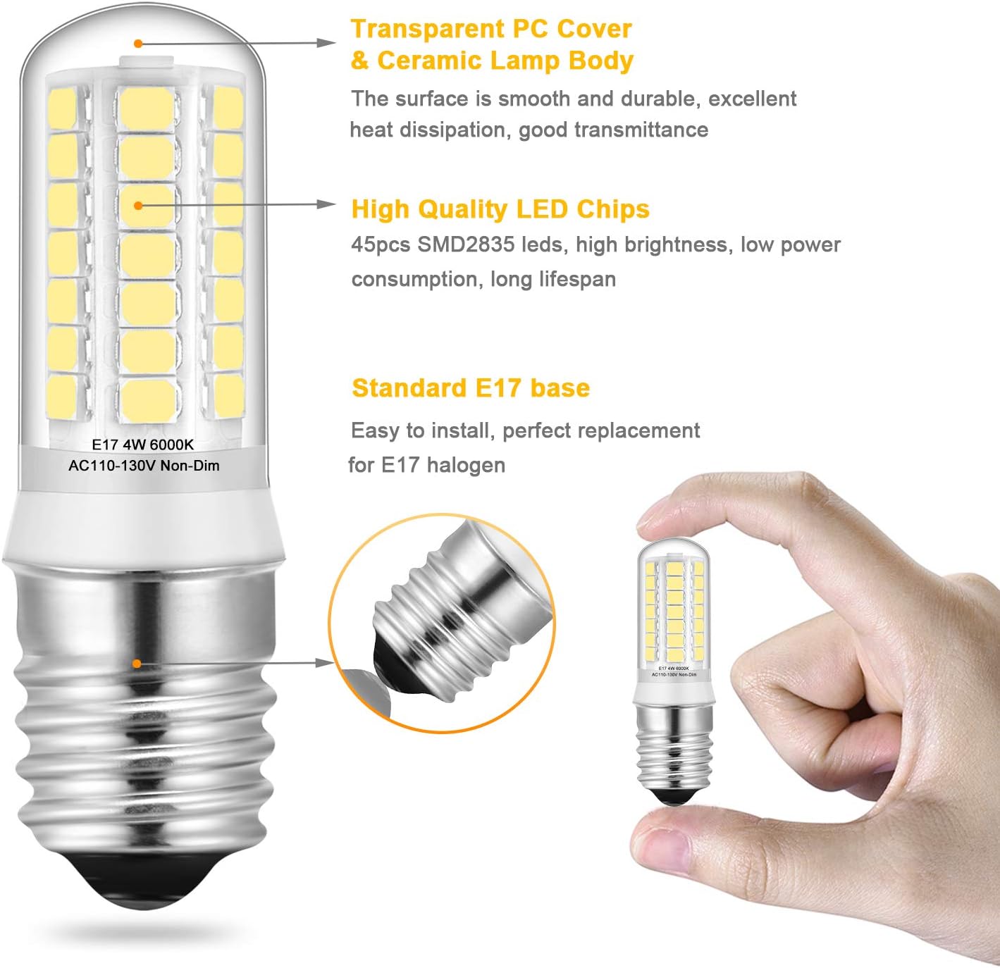 E17 Led Light Bulbs 4w Daylight White 6000k 35w 40w Halogen Bulb
