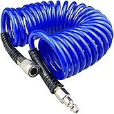 Darnassus Polyurethane Recoil Air Hose, 1/4" Inner Diameter,20 Feet Blue with Bend Restrictor and Industrial Quick Coupler an