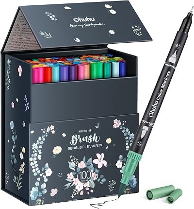 Ohuhu 100 Colour Dual Tip Pens Brush Fineliner Art Markers Set