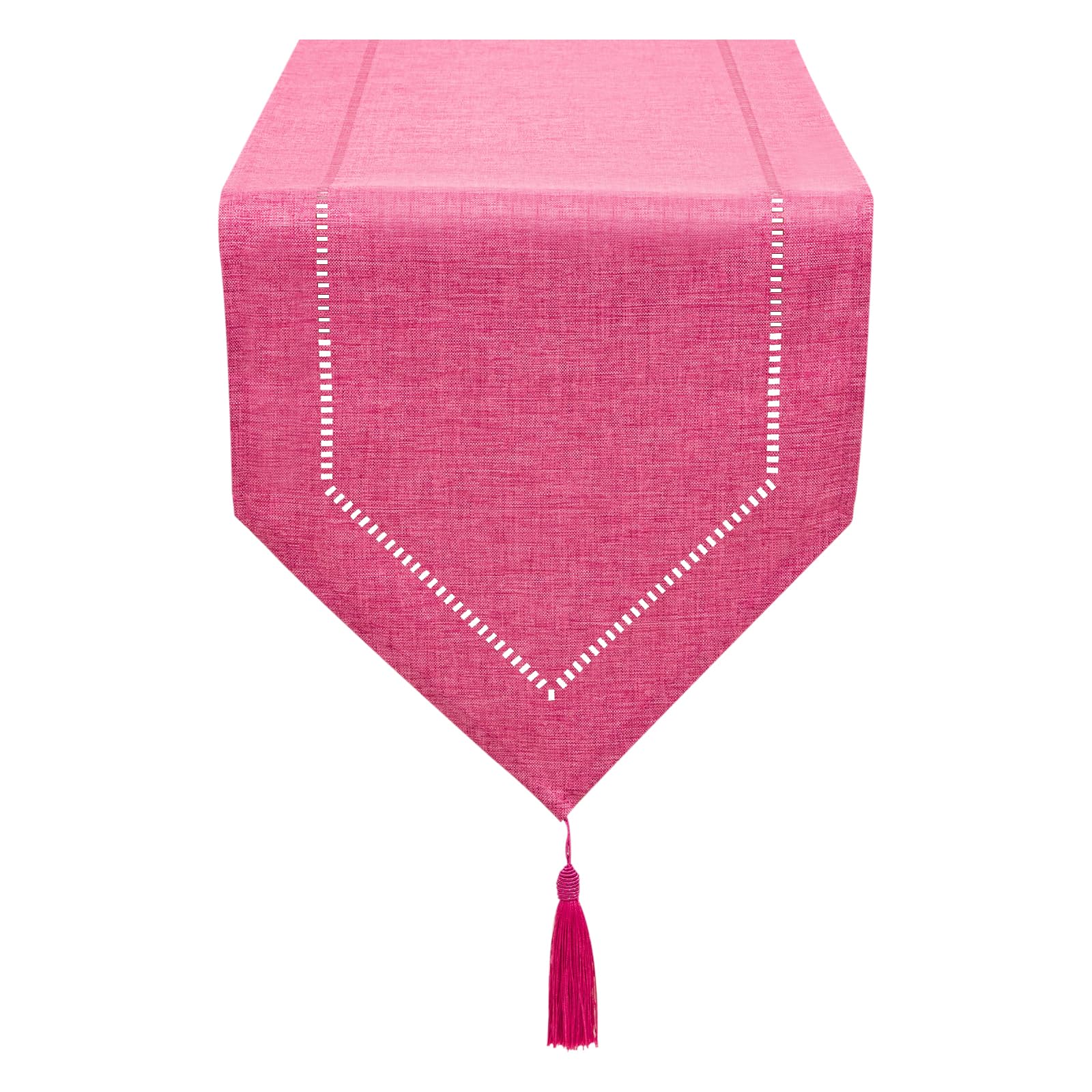 LLCUTESHOP Rose Red Linen Table Runner, 32 x 150 cm, Modern, Innovative Design, Washable, Wheat Ear Pattern for Dining Room, Party, Holiday Decoration