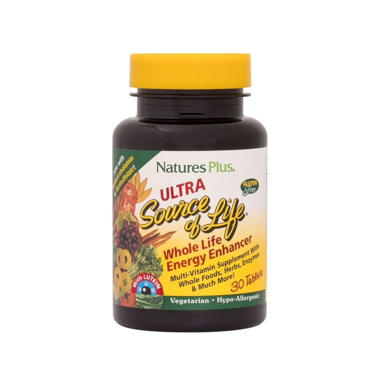 NaturesPlus Ultra Source of Life With Lutein Tablets - 30 Vegetarian Tablets - Whole Food Multivitamin For Overall Health, Energy & Eye Function - Gluten-Free - 10 Servings