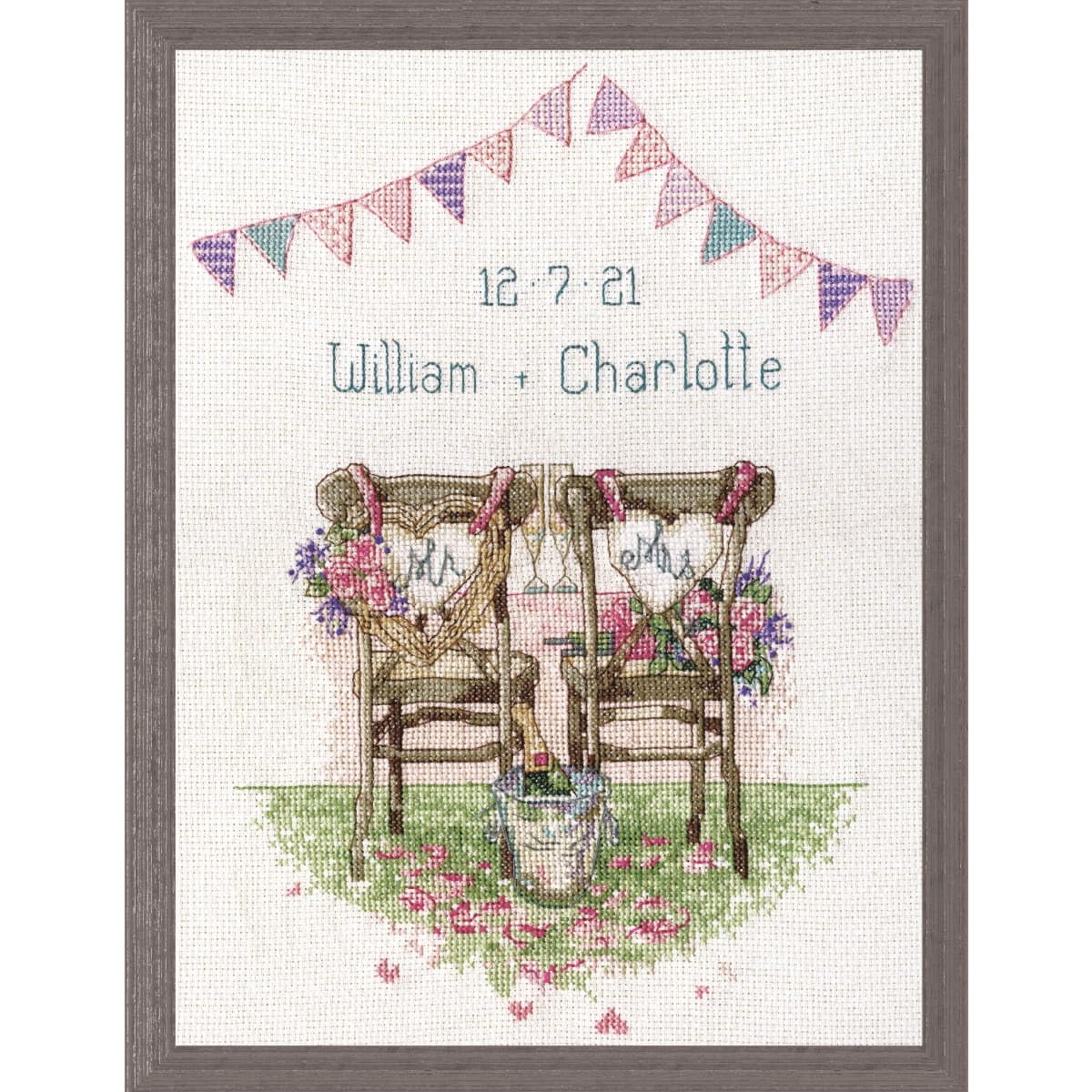 Photo 1 of Design Works Crafts Wedding Chairs Counted Cross Stitch Kit, Multi-Colour