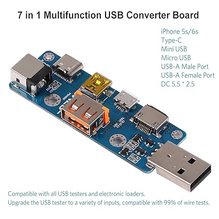 USB Tester Converter Board, 7 in 1 Multifunktions USB Tester Meter Multimeter Amperemeter Kapazität Monitor Instrumente Teile