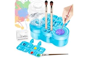 AnoleAir Paint Brush Cleaner with Paint Tray, Upgraded 6-in-1 Painting Supplies with Drain and Brush Holder, Water Circulation Painting Supplies for Acrylic, Watercolor, Water Based Paints（Blue）