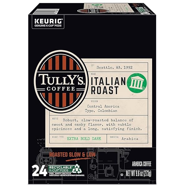 TULLY’S COFFEE ITALIAN DARK ROAST KEURIG SINGLE-SERVE K-CUP PODS, DARK ROAST COFFEE, 24 COUNT