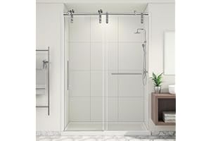 HIGREENA Shower Door 50-54" W x 76" H, Single Sliding Shower Glass Door, Frameless Shower Door with 5/16" (8mm) Thick Tempered Glass, Towel Rail and Auxiliary Handle, Brushed Nickel