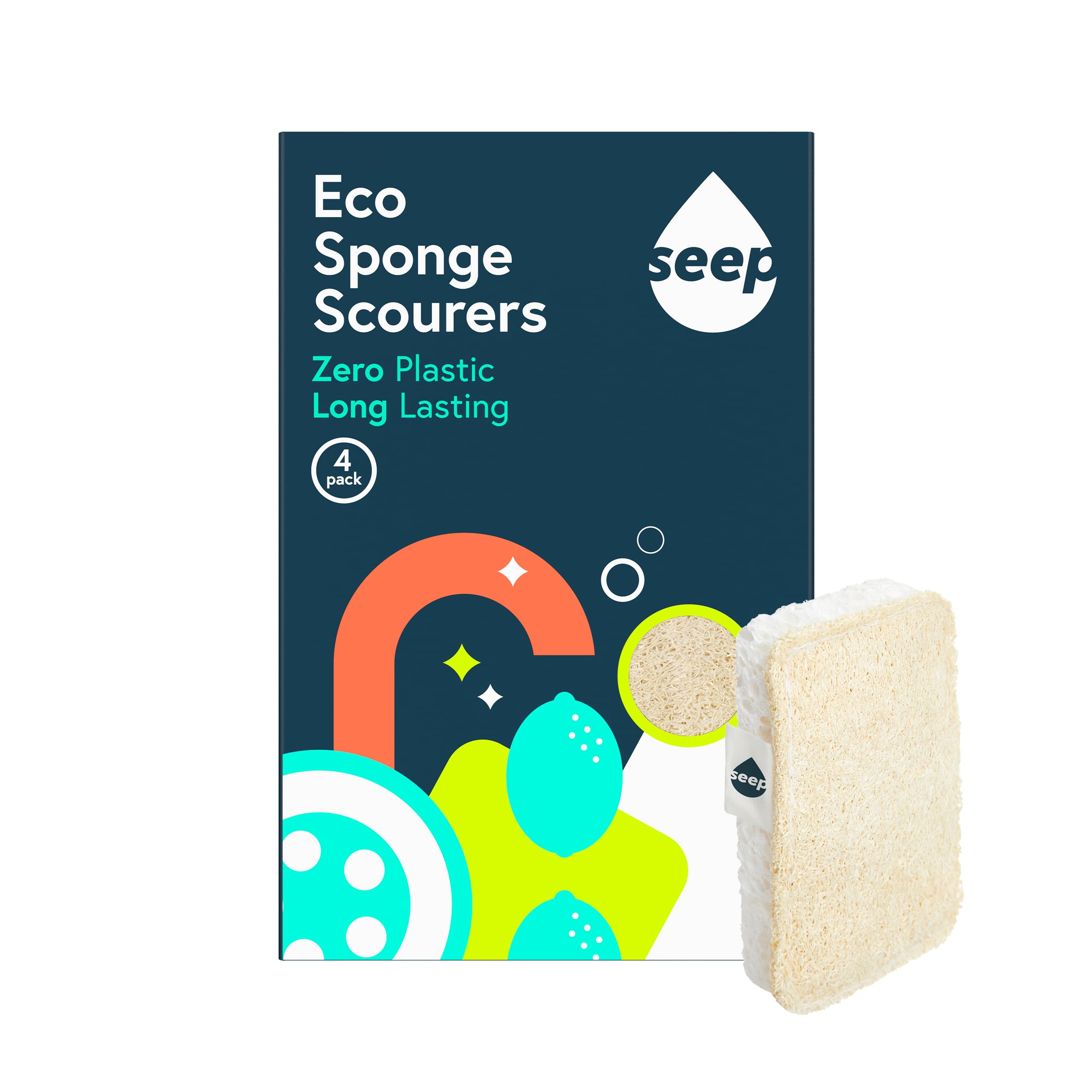 Seep Eco Sponges Washing Up - 4 Pack Multipack Compostable Kitchen Sponge - Cleaning Sponges Made Using Loofah - Sponge Scourer — image 1