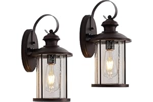MICSIU 2 Pack Outdoor Wall Lantern Lights, 13.75 Inch Outside Porch Light Fixture with Clear Seedy Glass, Oil Rubbed Bronze Exterior Wall Lights for House, Front Door, Entryway, Pathway