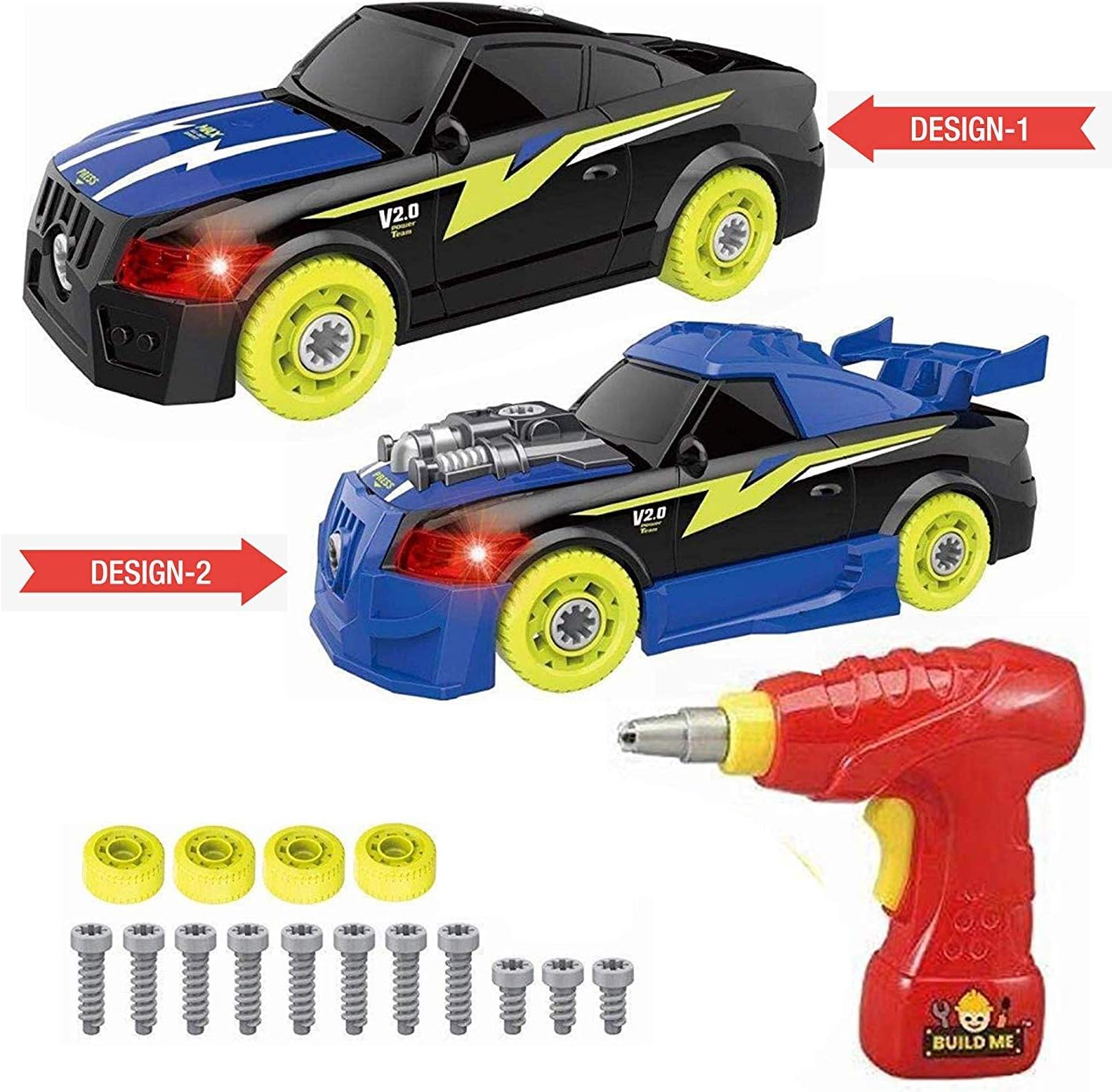 Take Apart Sports Car with Electric Drill and 26 Car Modification Pieces, Build Your Own Take A Part Toys with Lights and Sounds, Toy Vehicle Assembly Set for Ages 3 and Up