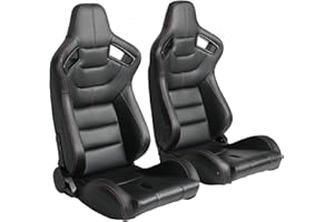 JIABEIR Racing Seats For Cars,Black PVC Leather Orange Stitch,Reclinable Carbon Look Leather Back,With Adjustor Dual Lock Slider(Not Including Seat Bracket)