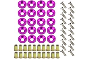 BAIYOOUAUTO 20 Pcs Aluminum Bumper Washer Bumper Washer Stainless Steel Bolt Carbon Steel Rivet Nuts Engine Dress Up Kit (Purple)