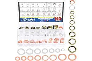 Glarks 143pcs 10 Sizes Automotive Oil Drain Plug Gasket Kit M8 M10 M12 M14 M16 M18 M20 M22 Aluminum Copper Steel Oil Crush Wa