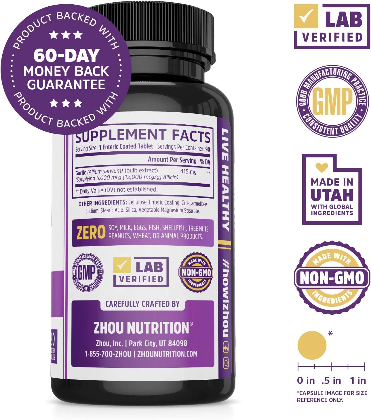 Extra Strength Garlic with Allicin - Powerful Immune System Support Formula - Enteric Coated Tablets for Easy Swallowing - Feel the Allicin Difference - 3 Month Supply: Health & Personal Care