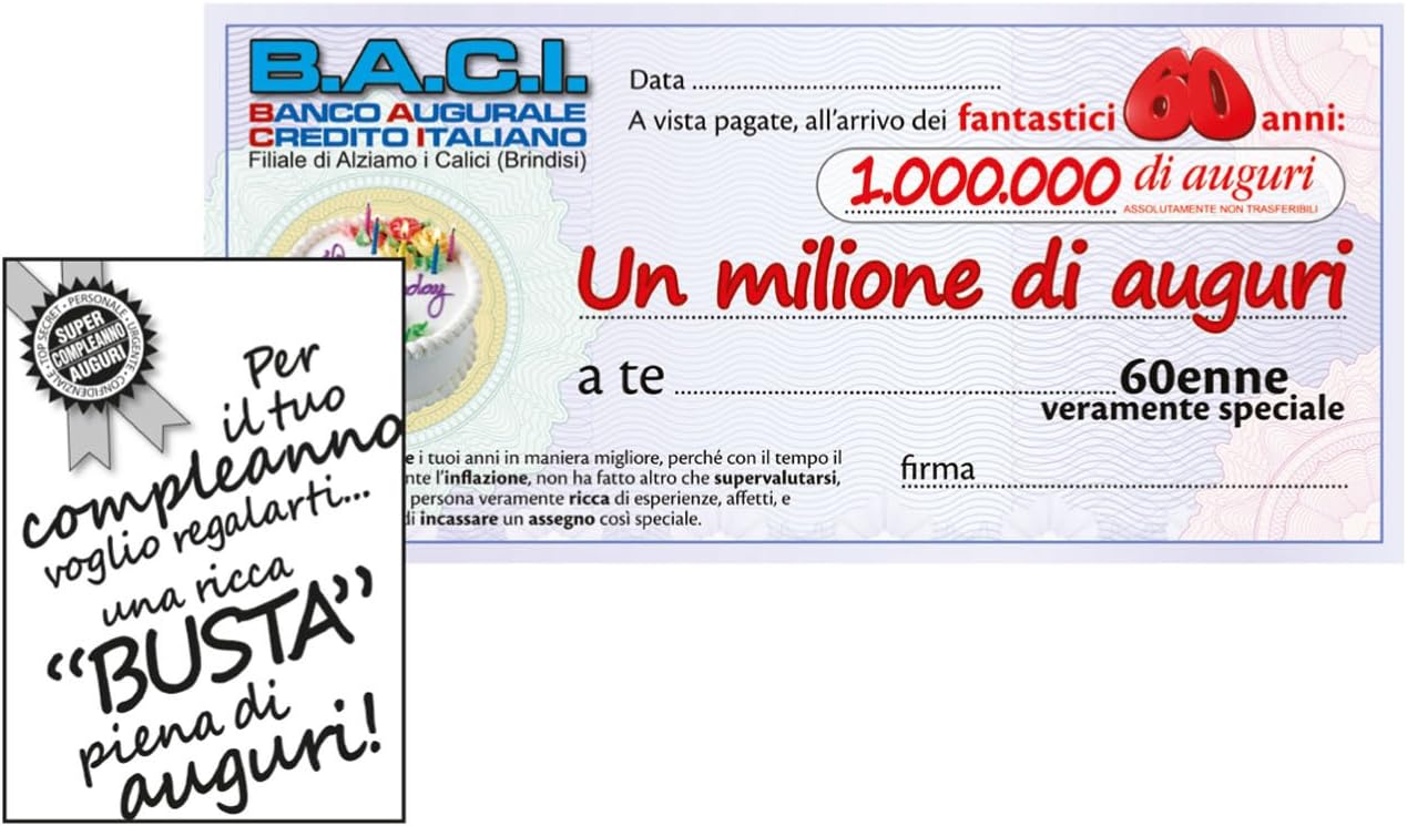 Biglietti D Auguri Cancelleria E Prodotti Per Ufficio Biglietto Assegno 60 Anni