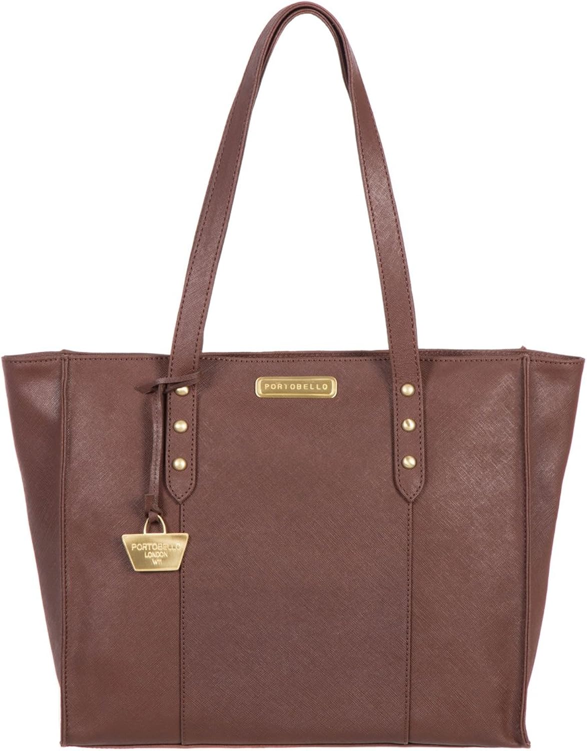 Portobello W11 London Auburn Brown Tyra Stud Detail Saffiano Textured