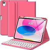 MoKo for iPad (A16) 11th Generation Case with Keyboard 11 inch 2025, iPad 10th Generation 10.9 inch Case with Pencil Holder, Multi-Angle Detachable Bluetooth Keyboard, Pink