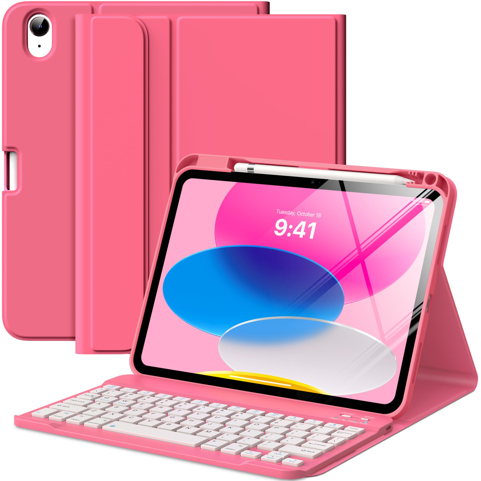 Photo 1 of *** CHECK COMMENTS***.  MoKo for iPad (A16) 11th Generation Case with Keyboard 11 inch 2025, iPad 10th Generation 10.9 inch Case with Pencil Holder, Multi-Angle Detachable Bluetooth Keyboard, Pink