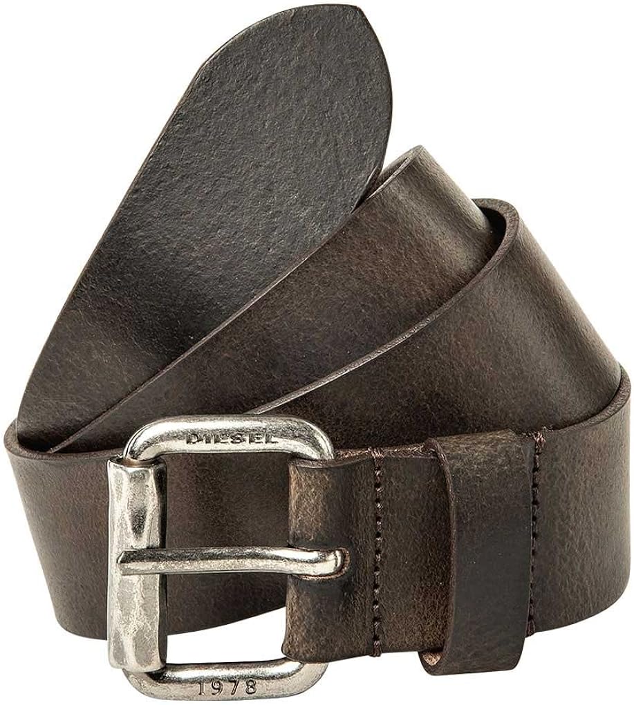 Diesel Men's Belt BROL, Real Leather with Metal Buckle, Logo Black