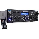 Pyle 200W Audio Stereo Receiver - Wireless Bluetooth Power Amplifier Home Entertainment System w/ AUX in, USB Port, 2 Karaoke Microphone Input, Remote, Black - PDA5BU.0