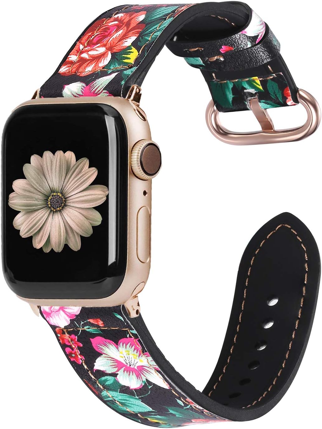 OTOPO Flowers Leather Strap Compatible for Apple Watch Band 38mm 40mm, Sweatproof   Printed Leather and Silicone Hybrid Watch Replacement Wristband for Apple iWatch Series 5 4 3 2 1, for Women Men