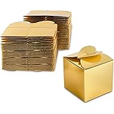 Sparkle and Bash Gold Foil Favor Boxes - 100 Pack, 2.5 In Cube - Gold Party Boxes for Weddings & Baby Showers - Wedding Candy Favors for Guests & Candy Containers