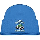 DARLEKS I Just Really Like Monster Trucks Kids Hat Knitted Beanie Skull Warm Winter Unisex for Baby Cuffed Beanie Cap Blue