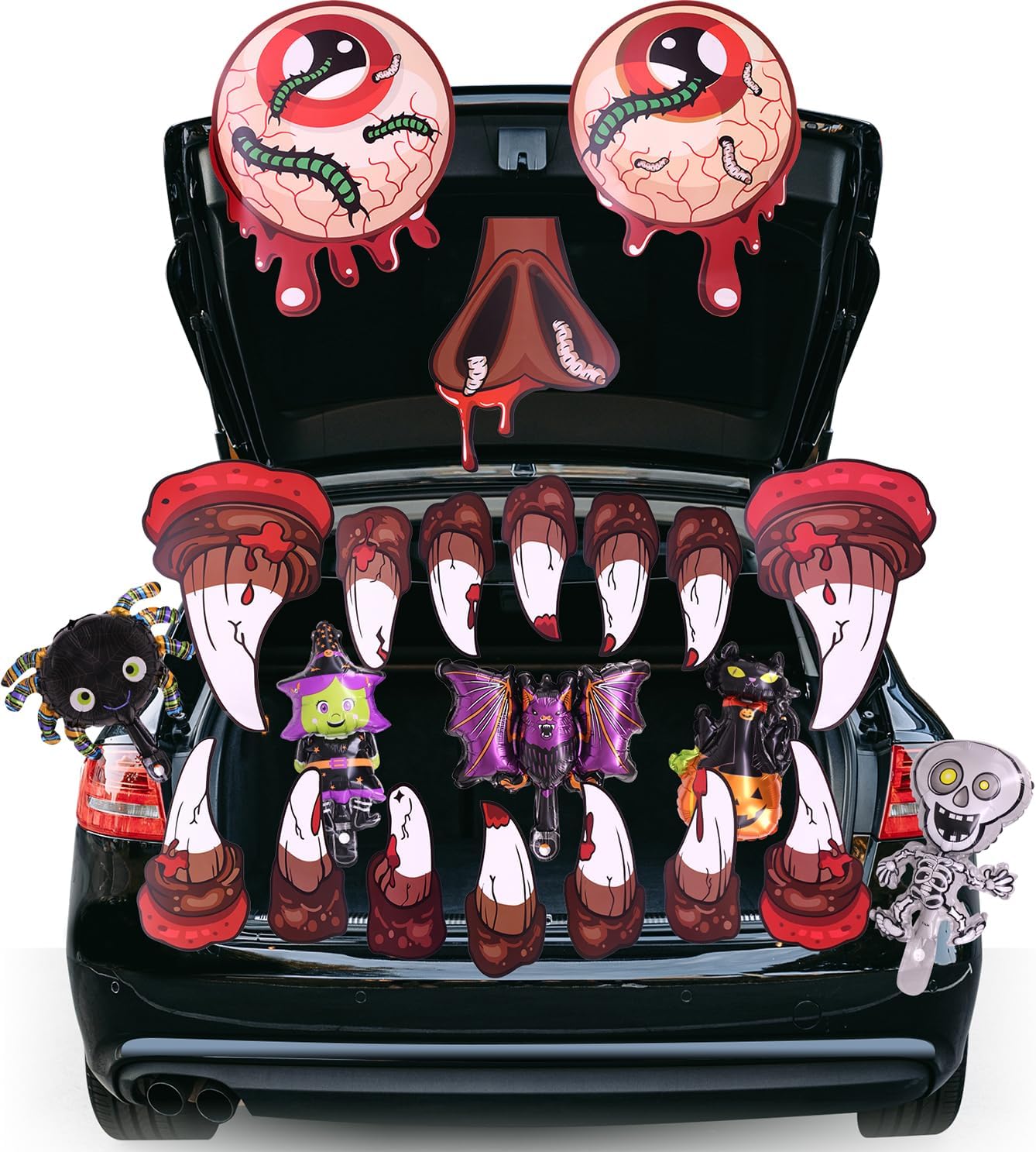 Garage Door Decorations - OLANRUN Halloween Trunk or Treat Car Decorations Kit, Halloween Decorations for Car SUV with Monster Face, 6 Pcs Halloween Balloons Foil Set, Halloween Decor for Garage Door, House Front Decor, Patio