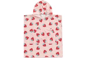 Licupiee Kids Hooded Beach Towel Swimsuit for Baby Girls Floral Print Swim Cover Up Absorbent Poncho Bath Towels Swimwear (Pink Strawberry, 3-4 Years)