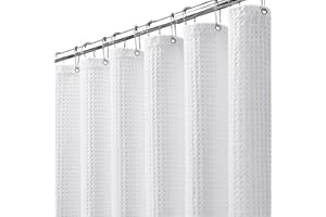 YellyHommy Waffle Weave Shower Curtain Fabric,White 100% Cotton Shower Curtain for Bathroom,Heavyweight Fabric Hotel Style 72Wx72L