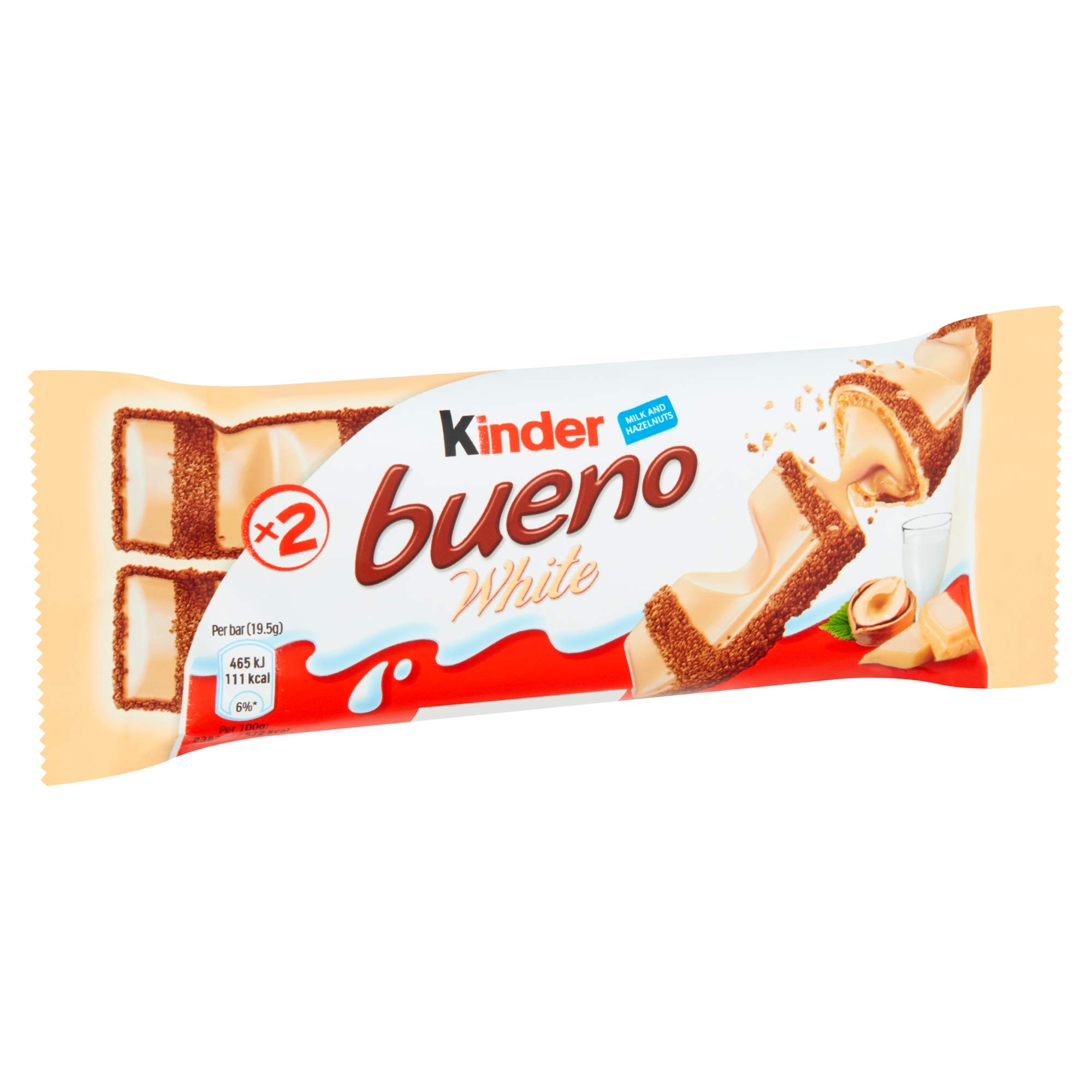 Kinder Bueno White Bars, Box of 30 White Chocolate, Hazelnut & Wafer