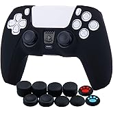YoRHa Silicone Cover Skin Case for PS5 Controller x 1(Black) with Thumb Grips x 10